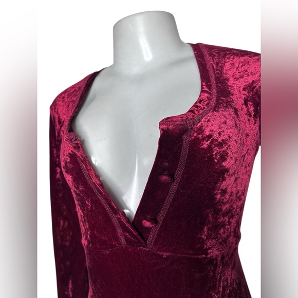 VTG 90s Betsey Johnson Crushed Velvet Maxi Dress Burgundy Wine Medium - Picture 2 of 11